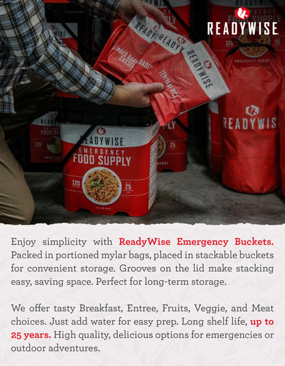 ReadyWise Emergency Food Supply - 120 Servings Favorites Sample Bucket, Survival Food Kit, Freeze Dried Prepper Food & Dehydrated Meals for Camping Essentials & Backpacking, up to 25 Year Shelf Life