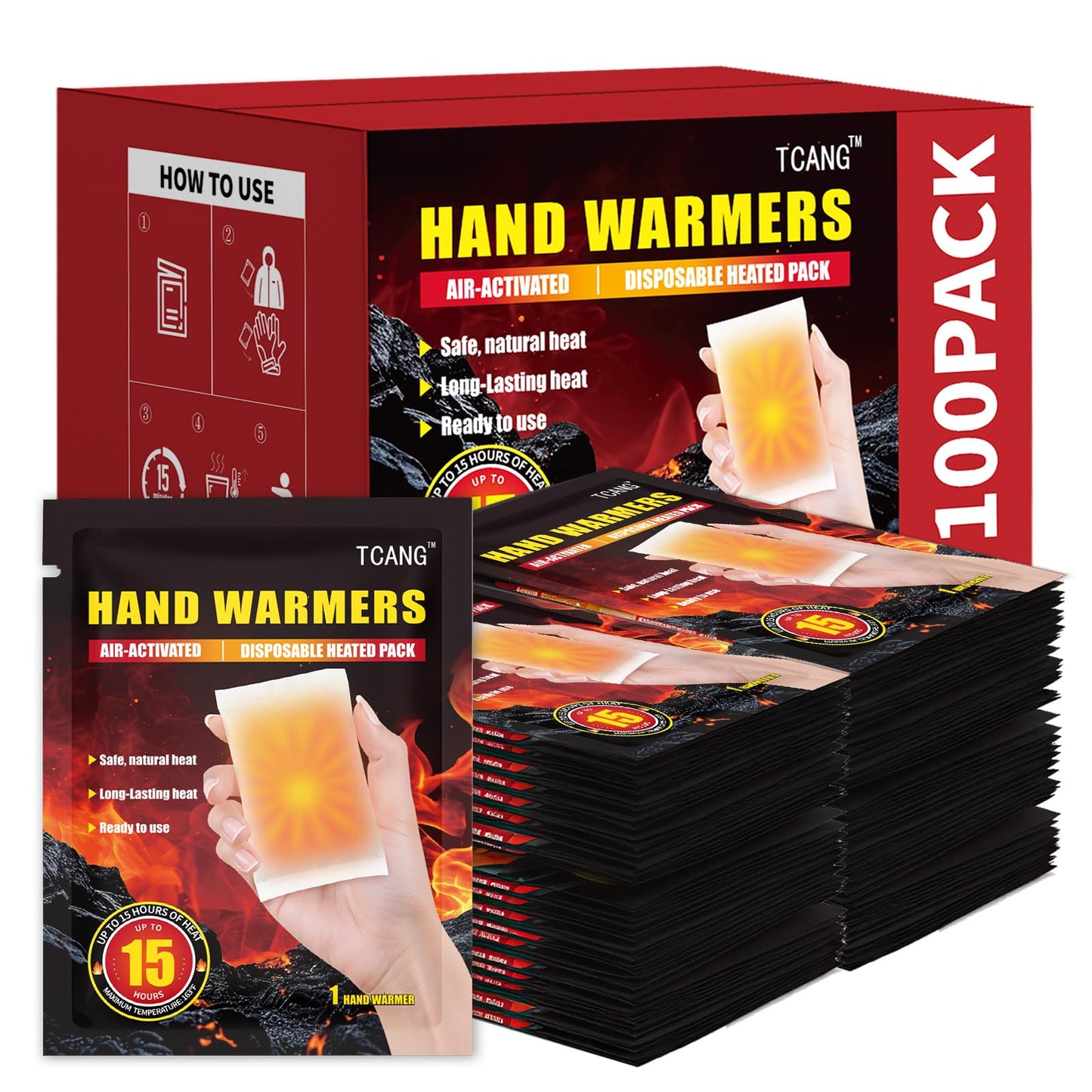 Hand Warmers Disposable - Up to 15 Hours of Heat - 50/100/200 Pack Super Long Lasting Air Activated Warmers, All Natural, Portable for Body, Hands & Toes - Odorless Hot Warmer Heater for Outdoor Sport