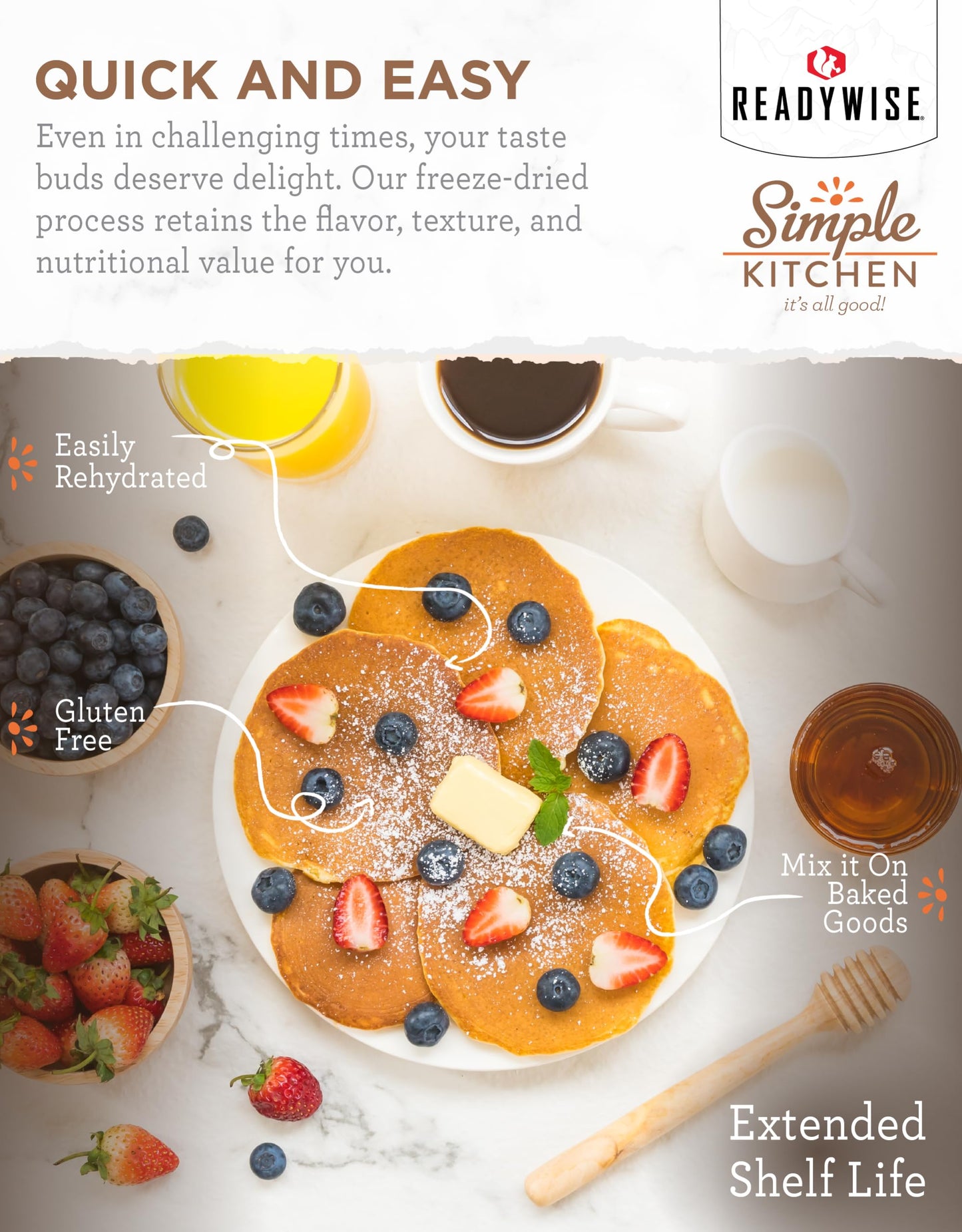 READYWISE - Simple Kitchen Freeze Dried Whole Blueberries, 28 Servings, Vegan, Gluten Free, Fruit Snacks, Emergency Supplies, Dehydrated Fruit, Blueberries