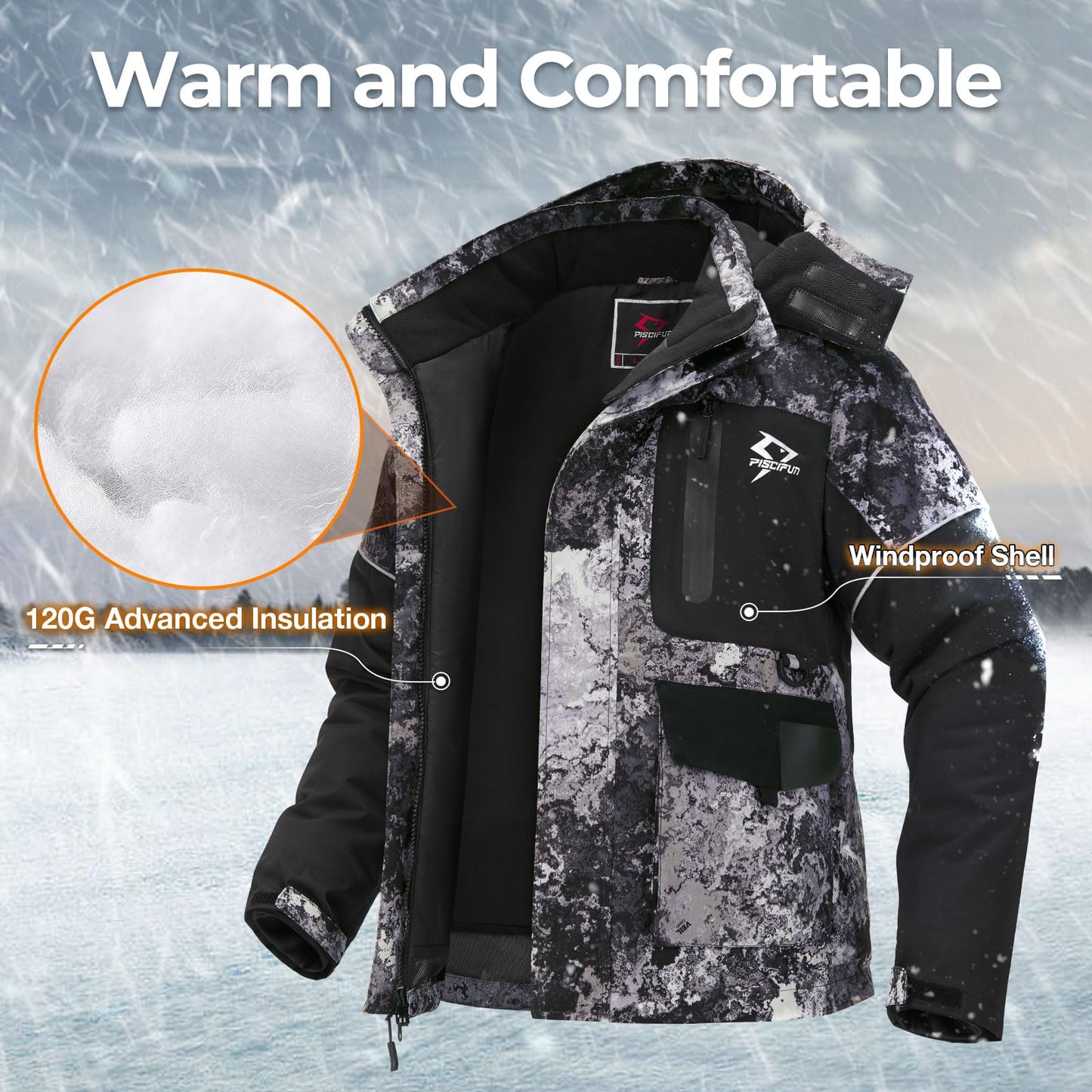 Piscifun Ice Fishing Jacket, Floating Waterproof Ice Fishing Coat, Insulated Jacket for Cold Weather Conditions