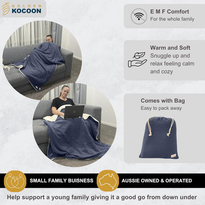 E-M-F Blanket - Organic Cotton Crepe & Sherpa Blanket, with EcoMesh™ Faraday Silver Liner - Size 48x59 inch (122cm x 150cm) - ideal for everyday 5 G, B T, Smart Meter & Wi Fi environments