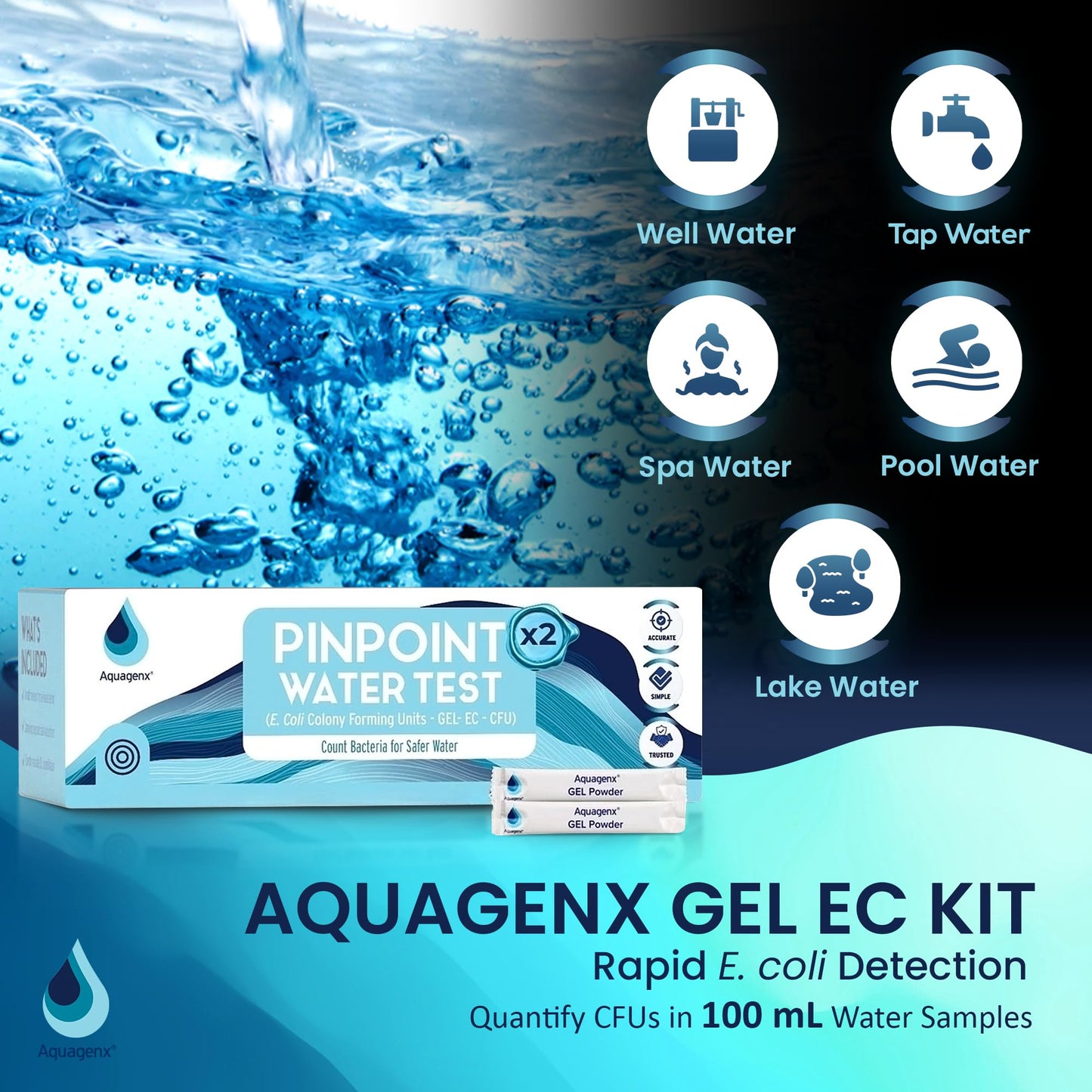 Pinpoint Water Test Kit – Fast & Easy Water Testing Kit for E. coli Detection - No Lab or Equipment Needed - Ideal for Well, Tap, and Drinking Water Testing (50 Pack)