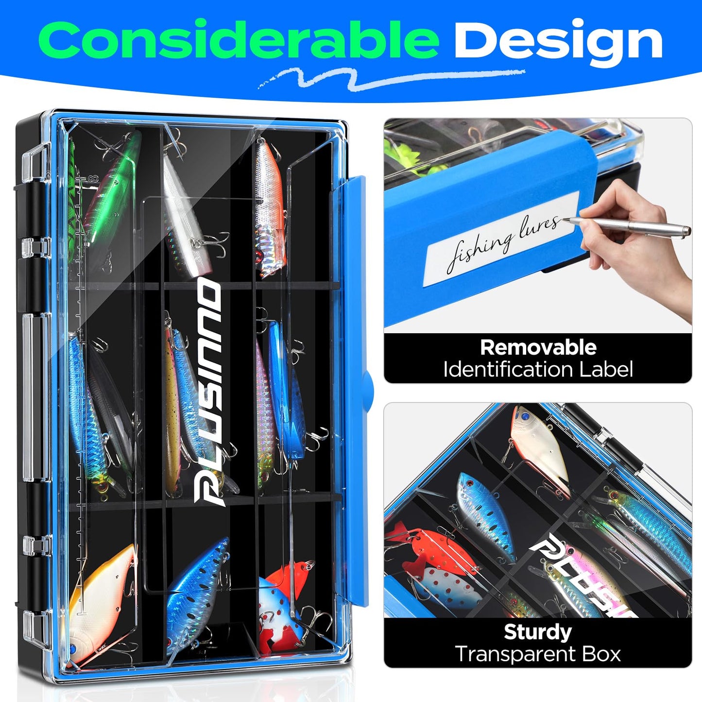 PLUSINNO Tackle Box Organizer, 1/2 Packs Waterproof Tackle Trays, Fishing Tackle Box with Removable Dividers, Fishing Box Tackle Trays and Terminal Tackle Storage