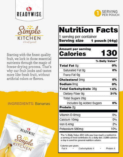 READYWISE - Simple Kitchen, Freeze-Dried Peaches, 1.16 oz, Pack of 6, Vegetarian, Gluten Free, Snacks, Peaches, Dried Fruit, Pre Workout, Healthy Snacks, Camping, Backpacking, Survival Food