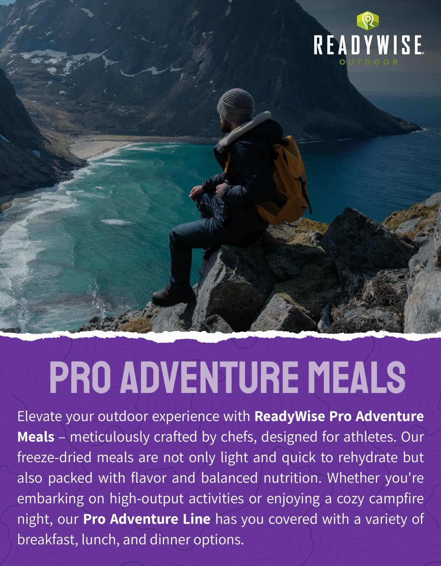 ReadyWise Outdoor Pro Adventure Meal - Breakfast Skillet, 2 Servings, 1 Pouch, Gluten Free, 700 Calories, 36g Protein, Freeze Dried Food & Dehydrated Backpacking Camping Meals, up to 5 Year Shelf Life