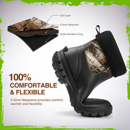 TIDEWE Rubber Boots for Men, 5.5mm Neoprene Insulated Rain Boots with Steel Shank, Waterproof Mid Calf Hunting Boots, Sturdy Rubber Work Boots for Farming Gardening Fishing