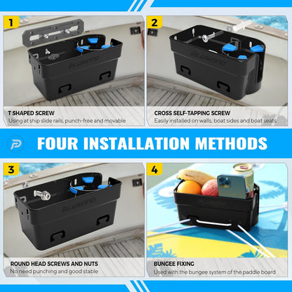 PLUSINNO Boat Cup Holder, Boat Caddy Organizer with Fishing Rod Holder, Multifunctional Boat Storage Organizer for Fishing Accessories, Boat Accessories for Jon Fishing Boat, Kayak, Paddle Boards