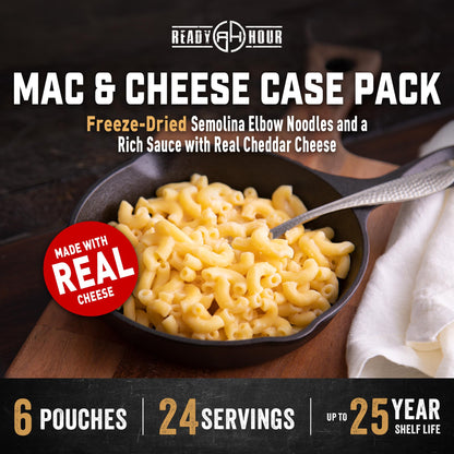 Ready Hour Mac and Cheese Case Pack (24 Servings), Freeze-Dried, Mac and Cheese Bulk, Survival Emergency and Real Non-Perishable Food, Long-Term Storage Food, 25-Year Shelf Life