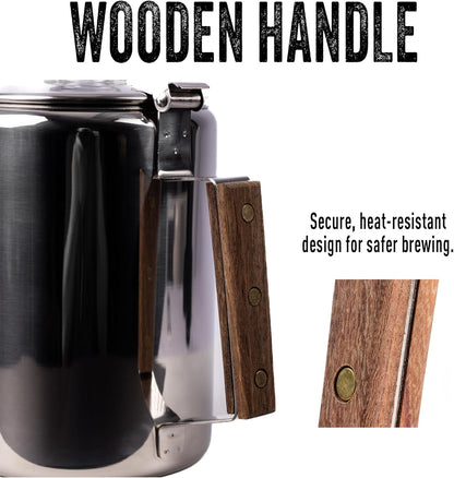 Ready Hour 9 Cup Stainless Steel Coffee Pot | Stovetop Percolator | Coffee Maker for Everyday Use, Camping Trips, and Off-Grid Preparedness