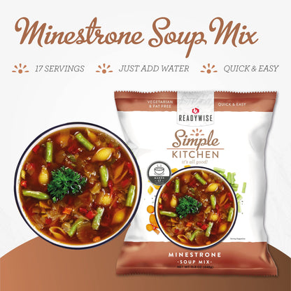 READYWISE - Simple Kitchen, Tomato Basil Soup, 17 Servings, MRE, Gluten Free, & Vegetarian, Food, Soup Mix, for Events, Hiking, Emergency Food Supply, Camping Essentials, or Daily Use, 1 Pack