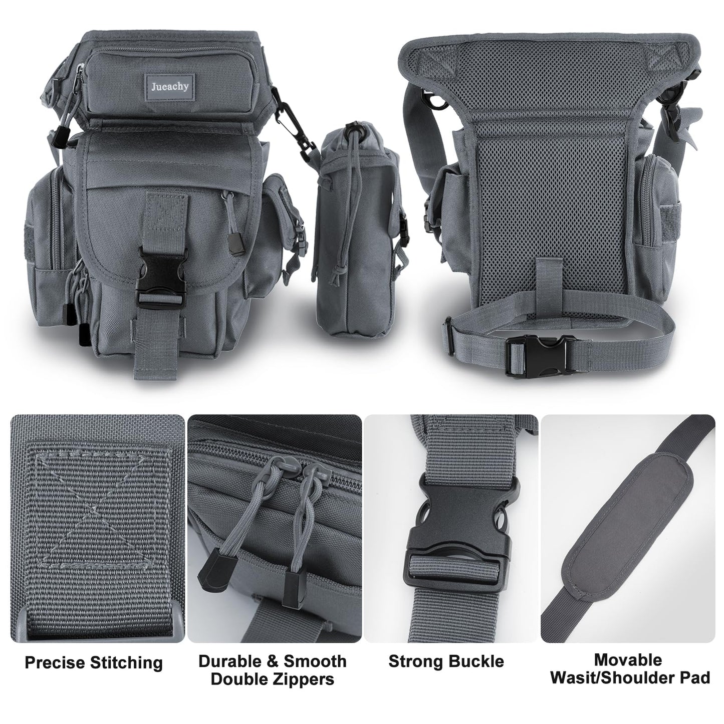 Jueachy Drop Leg Bag for Men Tactical Metal Detecting Thigh Pack with Water Bottle Pouch