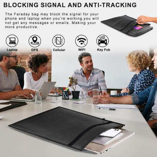 5 Pack Faraday Bags, Large Faraday Cage with Handle, Anti-Tracking Faraday Bag for Laptops & Tablets & Phones & Car Keys, Fireproof & Waterproof RFID Signal Blocker Bag