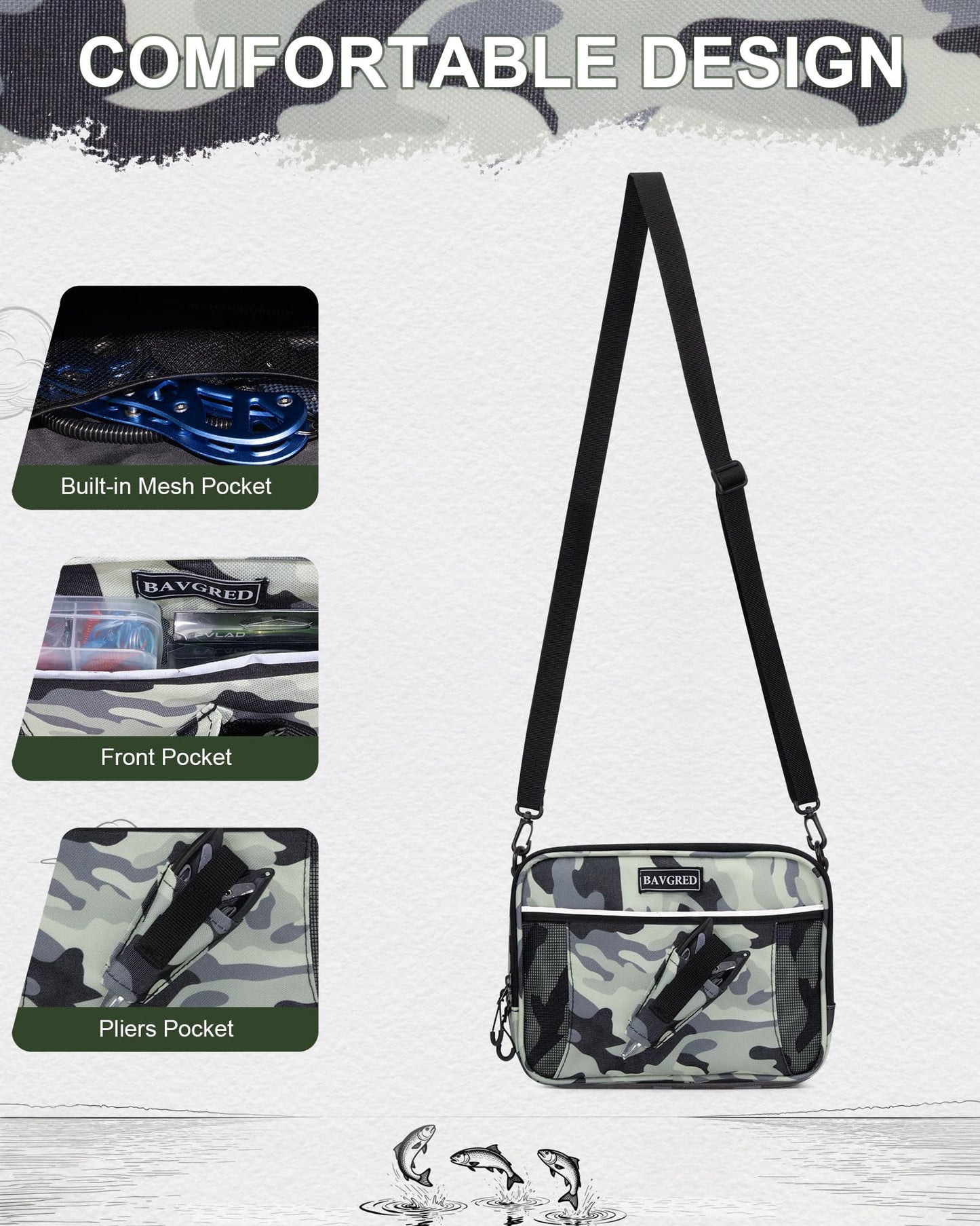 BAVGRED Fishing Backpack with Removable Bait Binder, Large Water Resistant Tackle Bag Storage Gear and Equipment for Fishing, Camping, Hiking, Grey