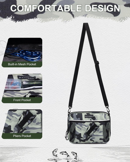 BAVGRED Fishing Backpack with Removable Bait Binder, Large Water Resistant Tackle Bag Storage Gear and Equipment for Fishing, Camping, Hiking, Grey