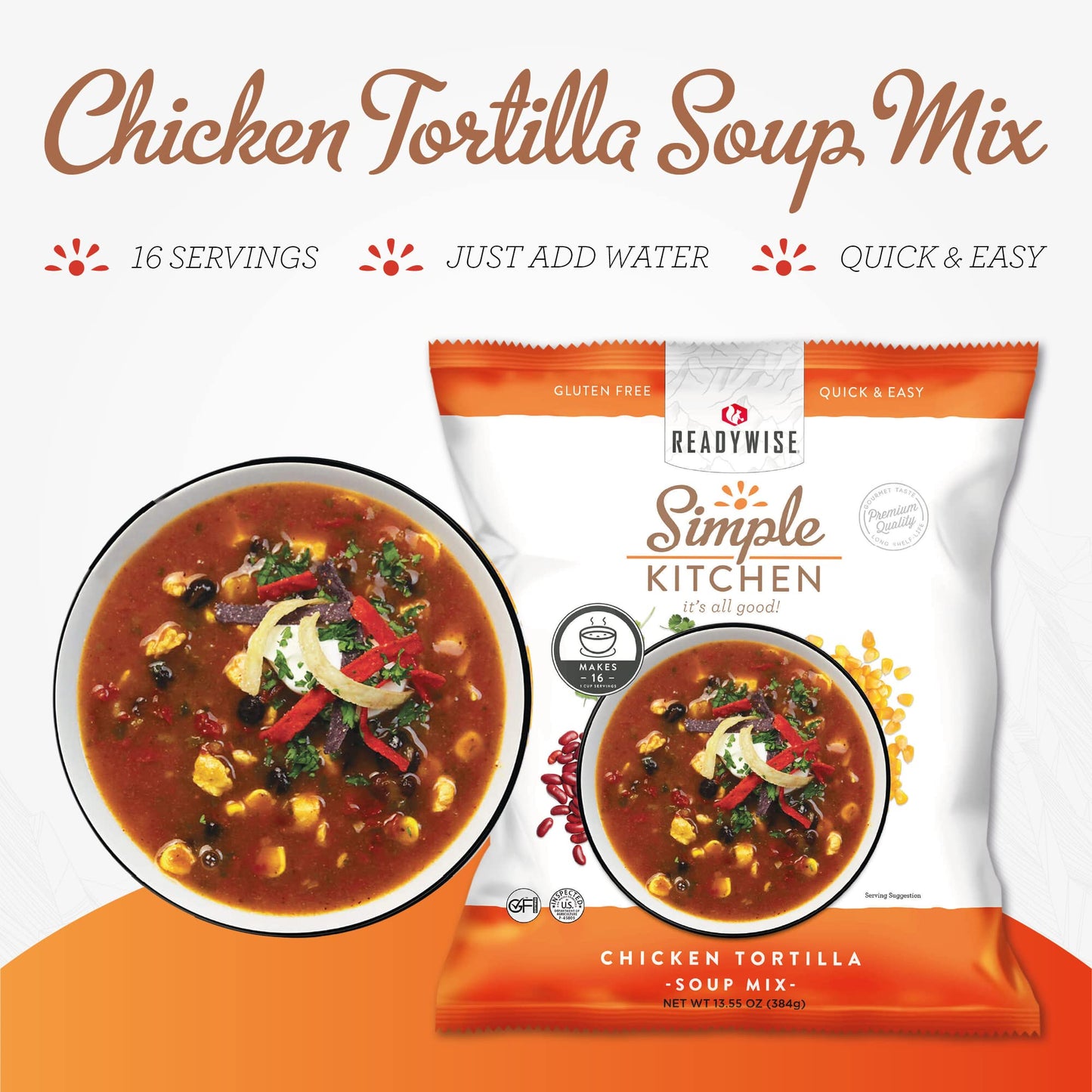 READYWISE - Simple Kitchen, Tomato Basil Soup, 17 Servings, MRE, Gluten Free, & Vegetarian, Food, Soup Mix, for Events, Hiking, Emergency Food Supply, Camping Essentials, or Daily Use, 1 Pack