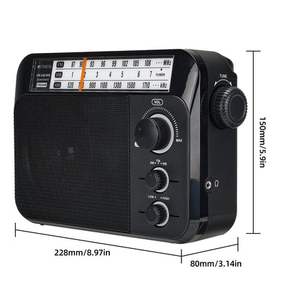 Retekess TR604 AM FM Radio,Portable Radio Plug in Wall,D Battery Operated,Large Dial,High/Low Tone Mode,Big Speaker,Earphone Jack,for Home,Picnic,Senior