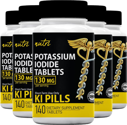Potassium Iodide Tablets 130 mg - (60 Tablets) 10 Year Shelf-Life EXP 2034 to 2035 - Ki Pills - Yoduro de potasio - Nutri Supplements - 3rd Party Tested - NSF cGMP Certified Facility - Shelf Stable