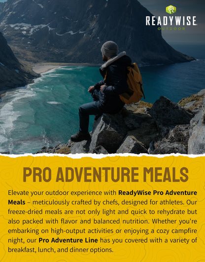 ReadyWise Outdoor Pro Adventure Meal - Breakfast Skillet, 2 Servings, 1 Pouch, Gluten Free, 700 Calories, 36g Protein, Freeze Dried Food & Dehydrated Backpacking Camping Meals, up to 5 Year Shelf Life