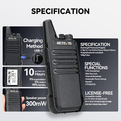 Retevis RT22 Walkie Talkies Rechargeable Hands Free 2 Way Radios Two-Way Radio(6 Pack) with 6 Way Multi Gang Charger