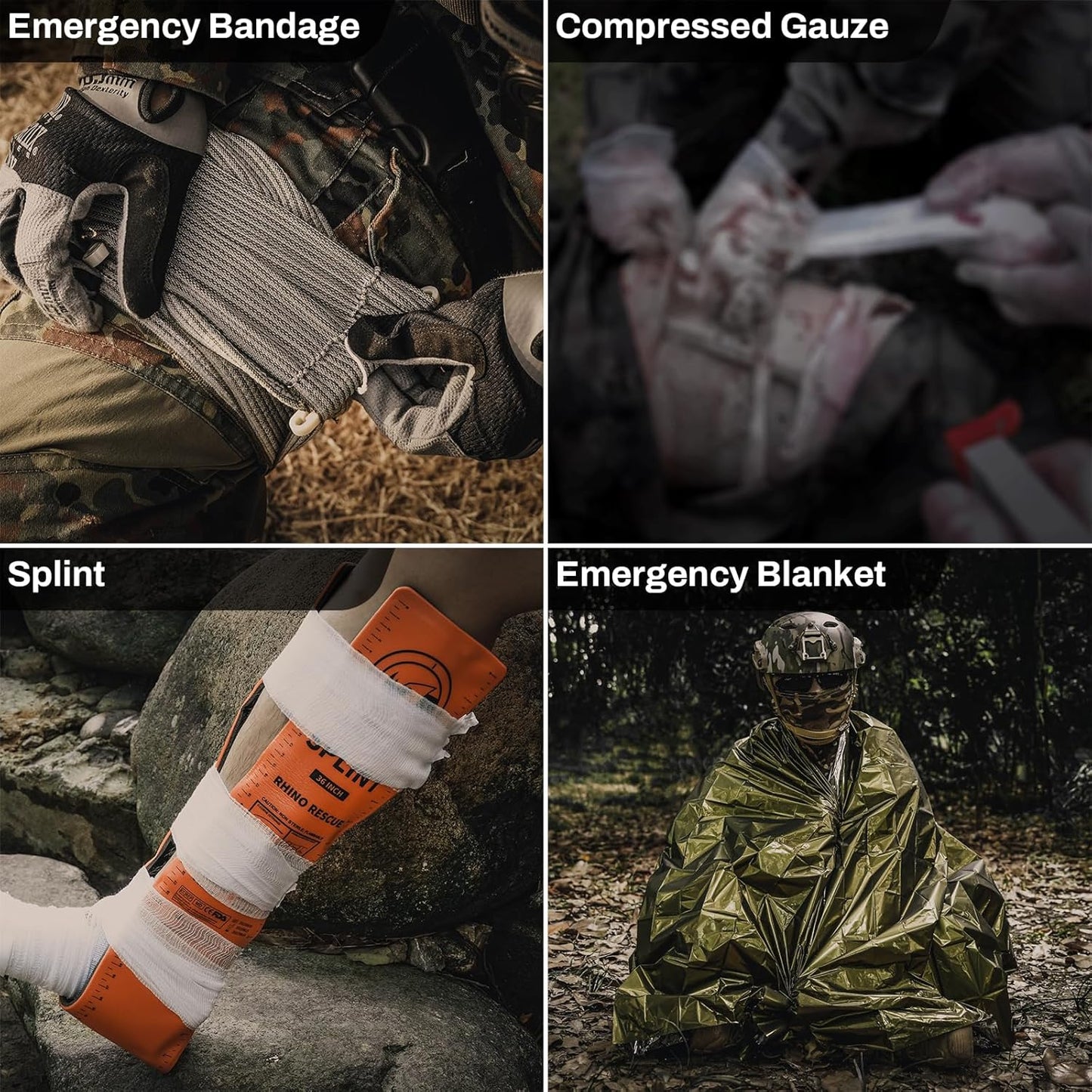 RHINO RESCUE Bundle-Vented Chest Seal, 4 Vents, Sterile Emergency Trauma Dressing, Occlusive Adhesive Pad+IFAK Trauma Kit with C-A-T Tourniquet for Wound Care, Tactical First Aid Kit Molle Pouch