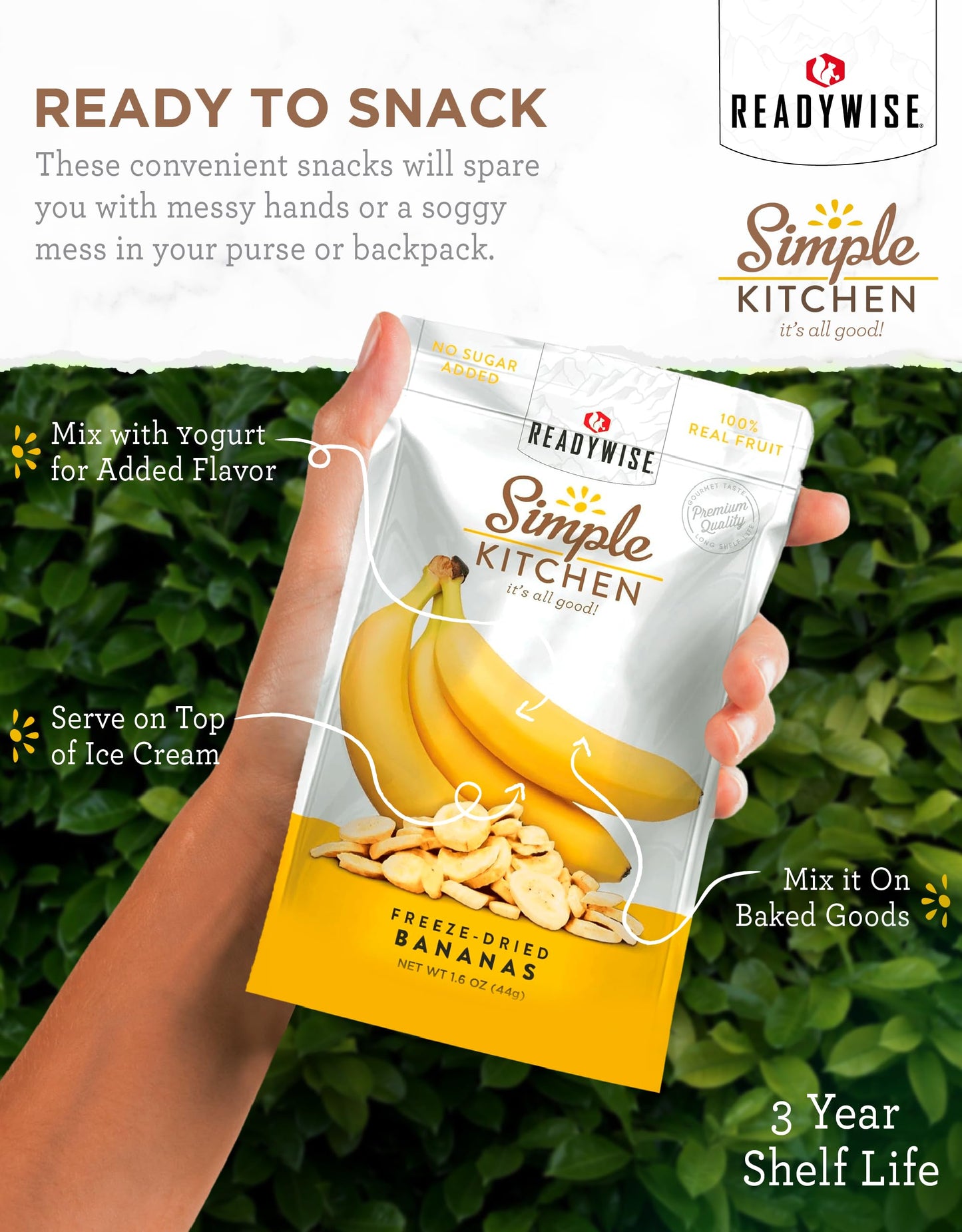 READYWISE - Simple Kitchen, Freeze-Dried Peaches, 1.16 oz, Pack of 6, Vegetarian, Gluten Free, Snacks, Peaches, Dried Fruit, Pre Workout, Healthy Snacks, Camping, Backpacking, Survival Food