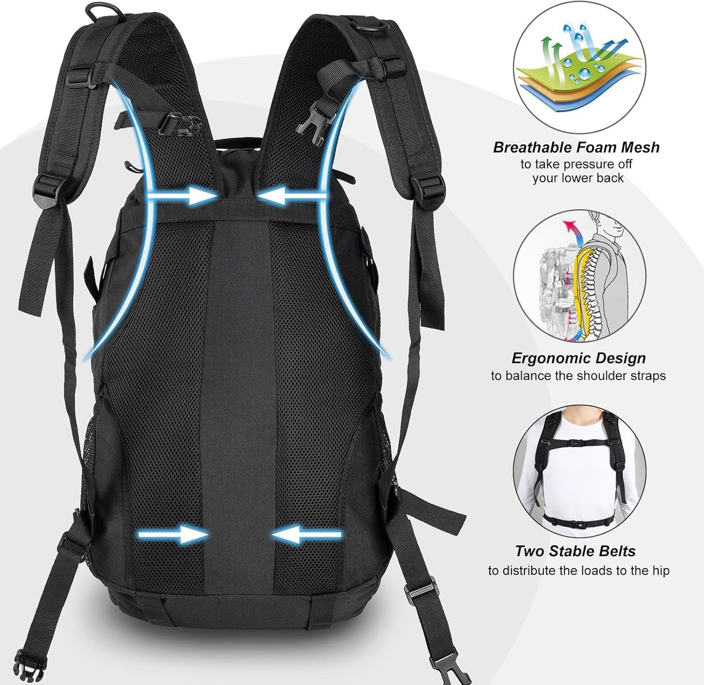 Jueachy Tactical Backpack(Black)+Tactical Molle Pouch Admin Bag(Black)