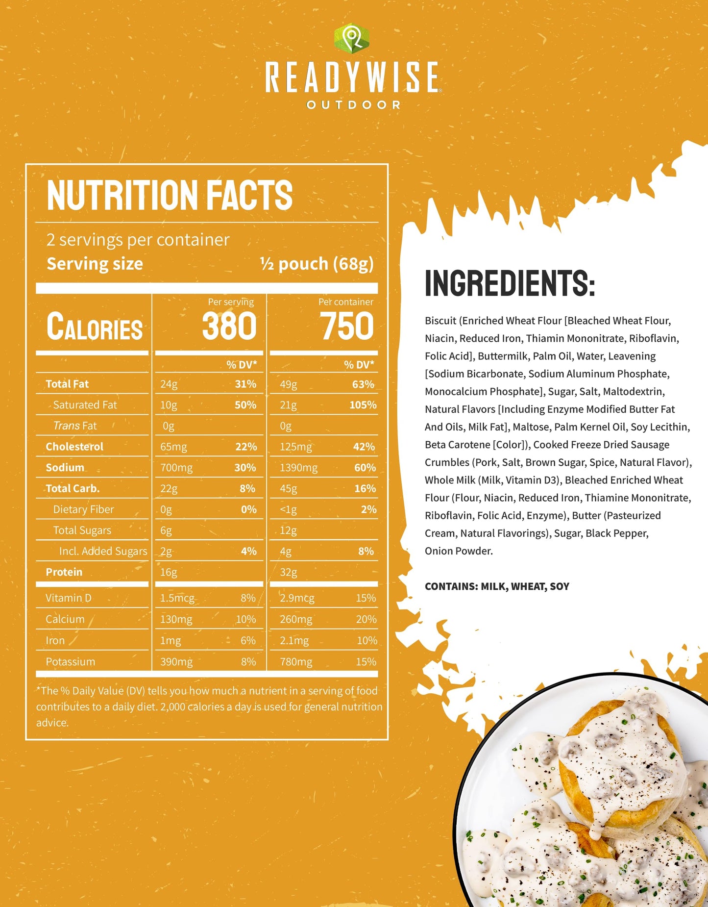 ReadyWise Outdoor Pro Adventure Meal - Country-Style Chicken Pot Pie, 2 Servings, 1 Pouch, 900 Calories, 30g Protein, Freeze Dried Food & Dehydrated Backpacking Camping Meals, up to 5 Year Shelf Life