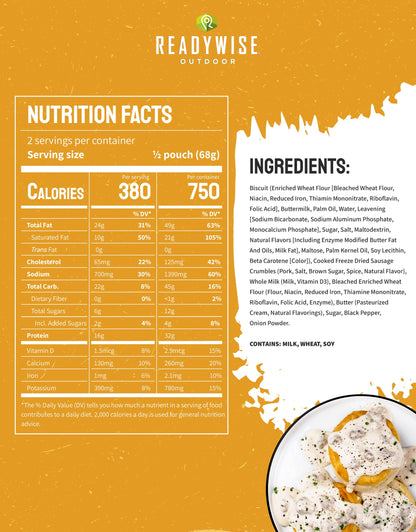ReadyWise Outdoor Pro Adventure Meal - Country-Style Chicken Pot Pie, 2 Servings, 1 Pouch, 900 Calories, 30g Protein, Freeze Dried Food & Dehydrated Backpacking Camping Meals, up to 5 Year Shelf Life