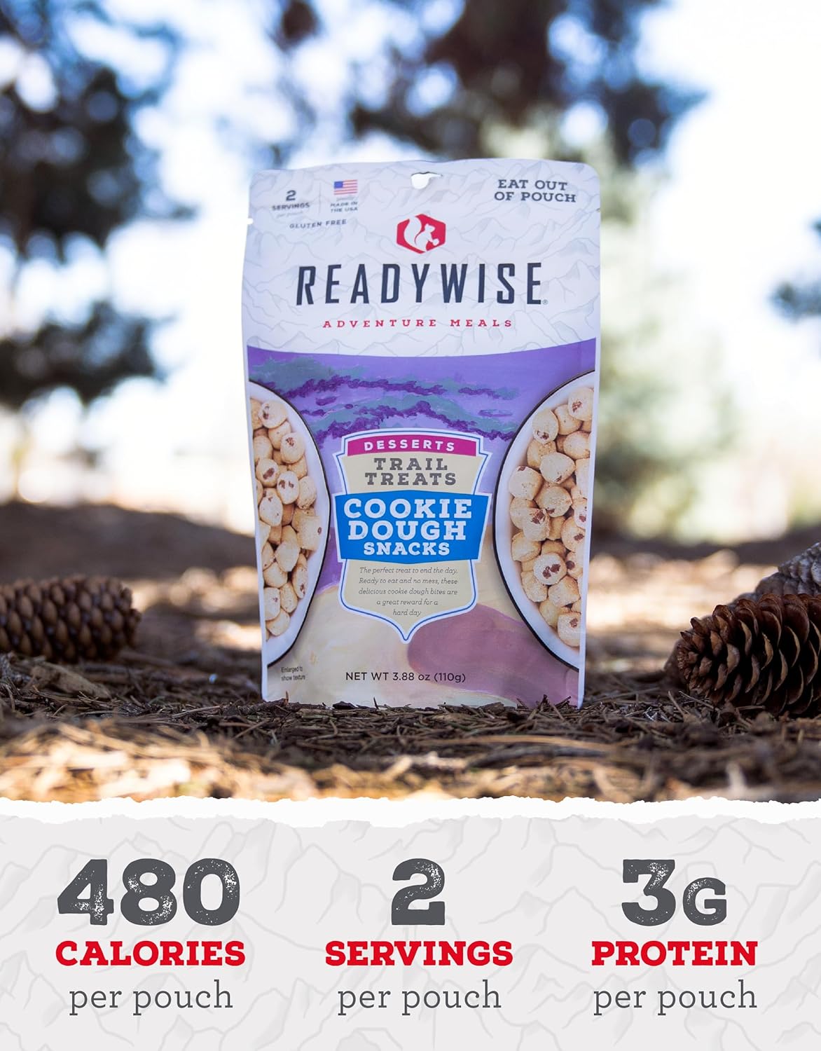 READYWISE - Outdoor Cookie Dough Trail Treats, 2 Servings, Pack of 1, Emergency Preparedness, Freeze Dried Food, MRE, Snack Pack, Survival Food, Emergency Food for Backpacking, Camping, and Hiking