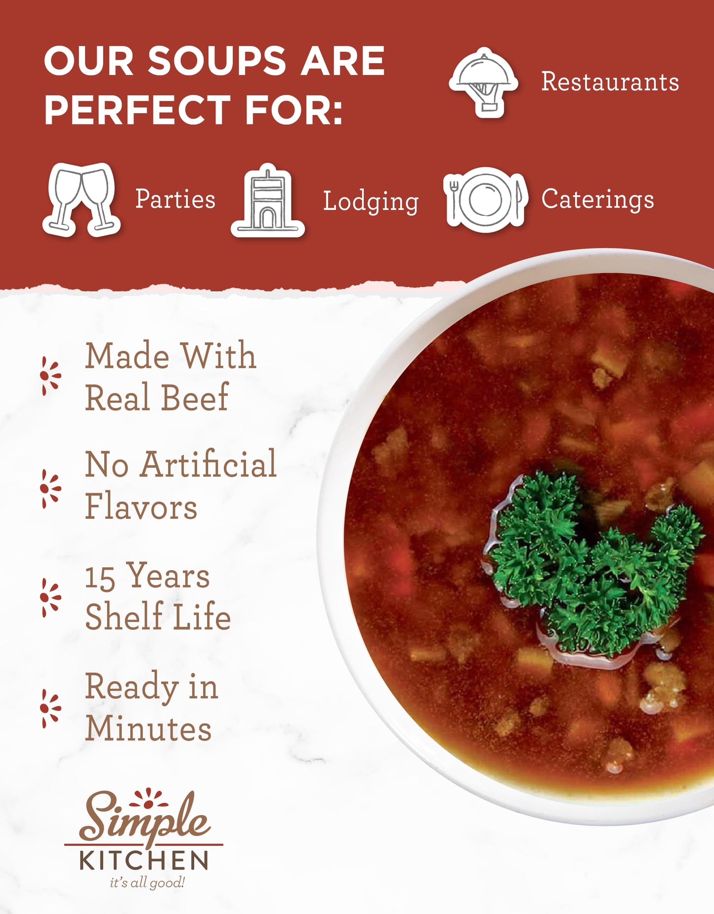 Simple Kitchen Garden Vegetable Soup Mix - 17 Servings for Meal Prep, Gluten Free, Vegetarian, Dehydrated & Freeze Dried Survival Food for Camping Meals, Backpacking & Hiking, Survival Kit, Pack of 4