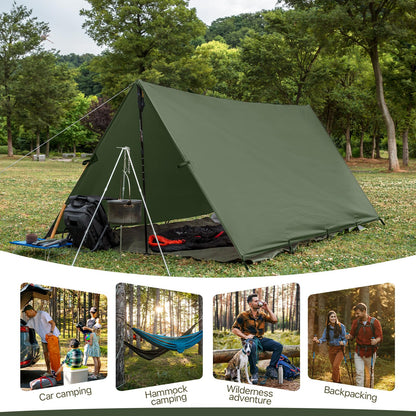 Camping Tarp Tent Portable Multifunctional Bushcraft Backpacking Tear-Resistant Fabric Rain Fly Tarps Awning Shelter Lightweight Waterproof Tarp(10×10 tarp)