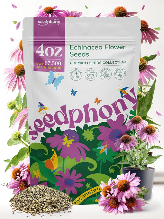 Echinacea Seed Pack 1 oz - 9,300 Non-GMO Heirloom Echinacea Seeds for Planting, Perennial Flowers in Waterproof Seed Packet, Coneflower Seeds for Planting Garden Indoor & Outdoor Gardening