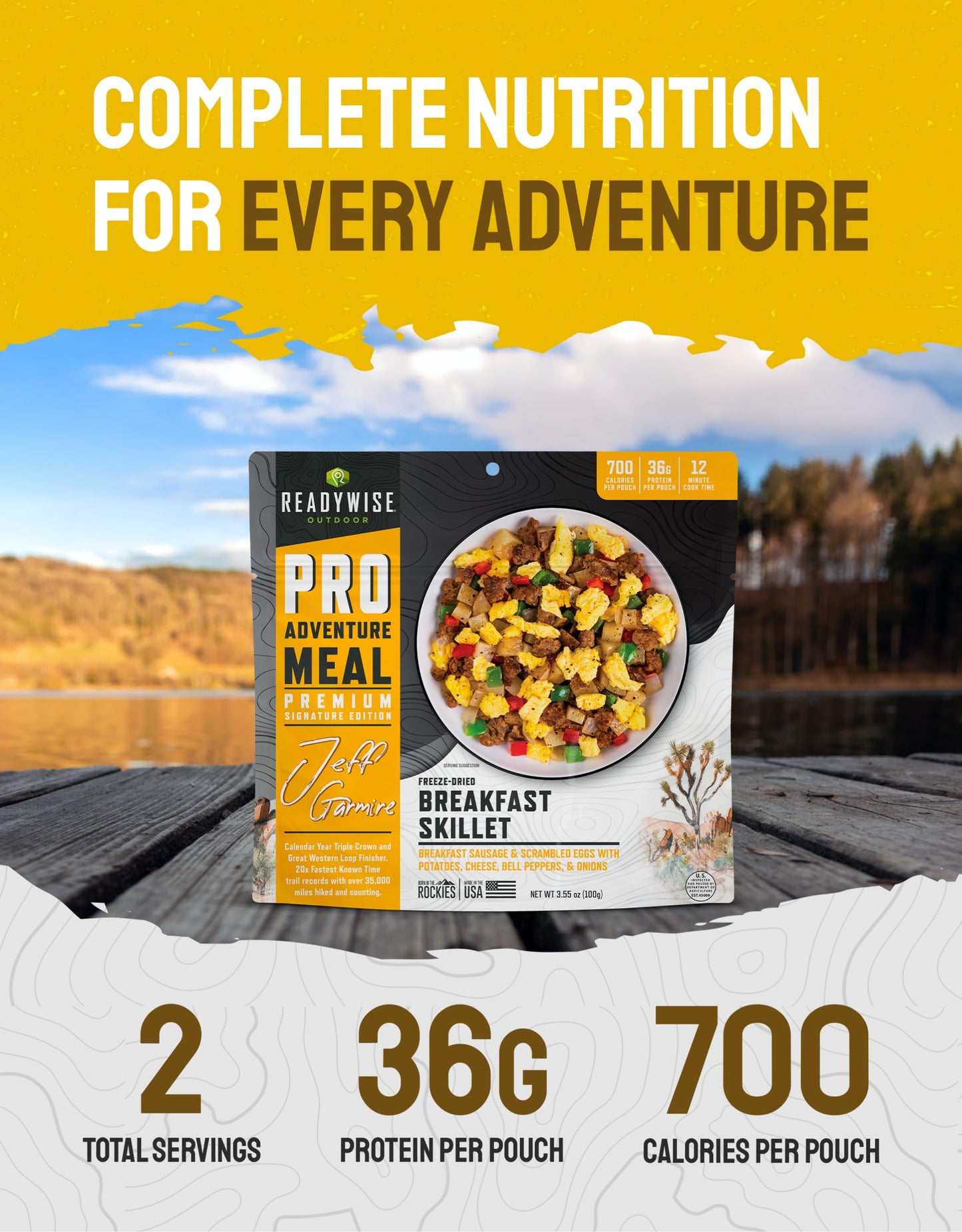 ReadyWise Outdoor Pro Adventure Meal - Country-Style Chicken Pot Pie, 2 Servings, 1 Pouch, 900 Calories, 30g Protein, Freeze Dried Food & Dehydrated Backpacking Camping Meals, up to 5 Year Shelf Life