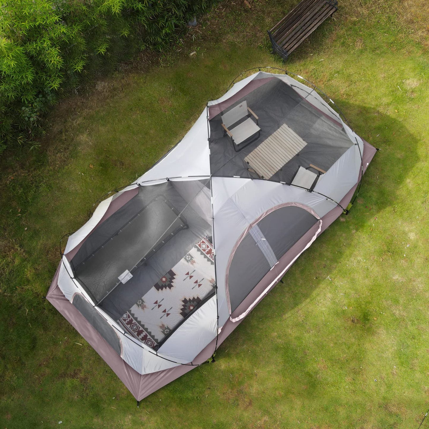 UNP Camping Tent 10-Person-Family Tents, Parties, Music Festival Tent, Big, Easy Up, 5 Large Mesh Windows, Double Layer, 2 Room, Waterproof, Weather Resistant, 18ft x 9ft x78in