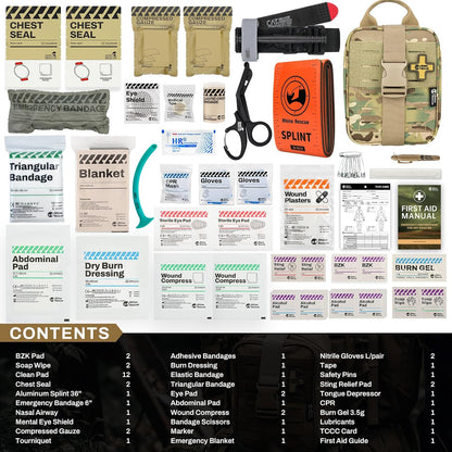 RHINO RESCUE Bundle- Non-Vented Chest Seal, IFAK Emergency Trauma Dressing+IFAK Trauma Kit, Tactical First Aid Kit Molle Pouch for Military Camo