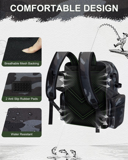 BAVGRED Fishing Backpack, Large Water Resistant Tackle Bag Storage Fishing Gear and Equipment, Built-in Cooler Compartment Grey