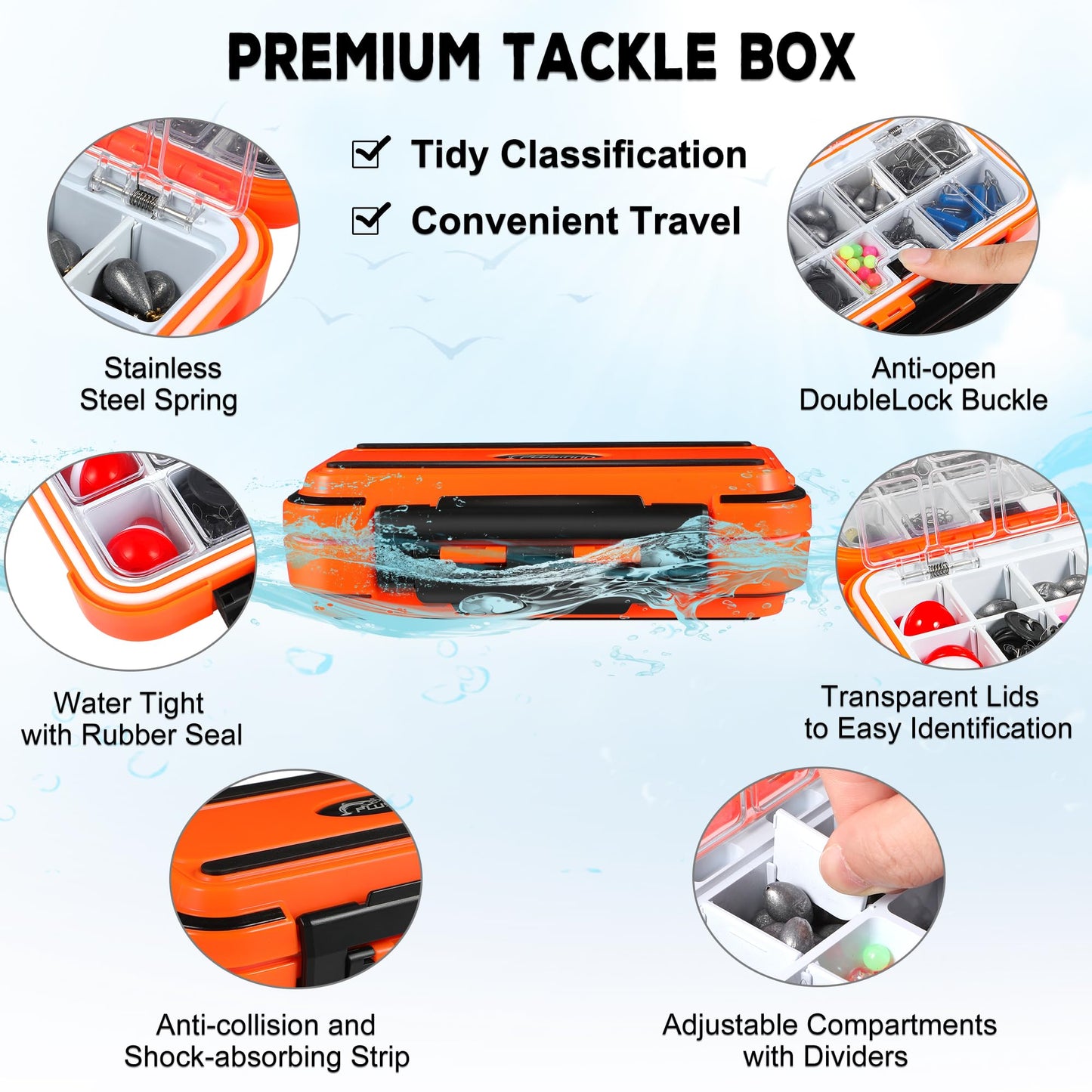 PLUSINNO 253/387pcs Fishing Gear Accessories Kit, Fishing Tackle Box with Tackle Included, Fishing Hooks, Fishing Weights Sinkers, Spinner Blade, Fishing Equipment for Bass Trout Bluegill Crappie