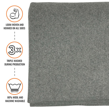 Arcturus Military Wool Blanket - Warm, Thick, Washable - Great for Outdoors, Camping, Stadium Blanket, Picnics, Travel - Car & Bushcraft Survival Kits