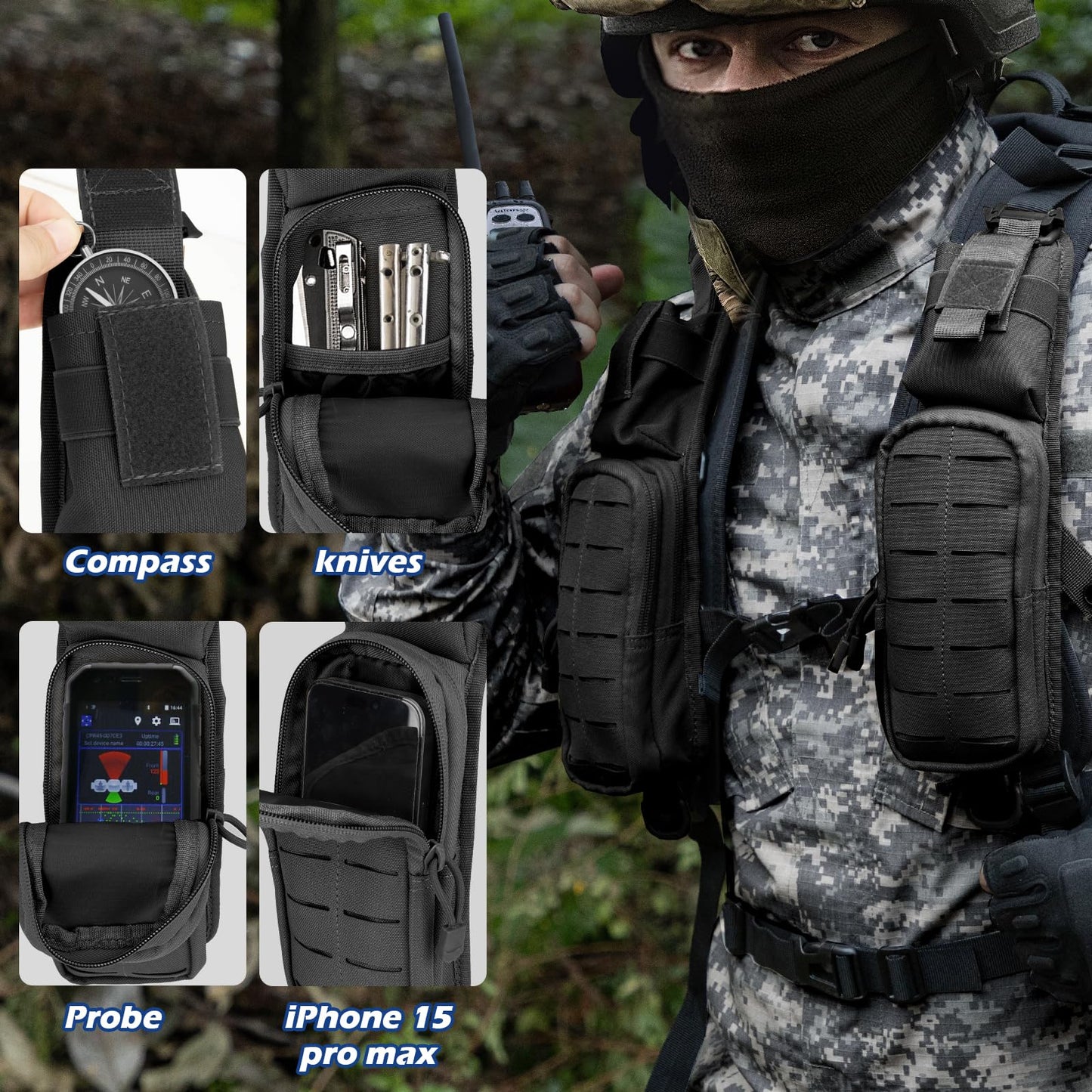 Jueachy Strap Shoulder Molle Accessories Pouch: Tactical Backpack Pocket Attachment Storage Phone Flashlight EDC