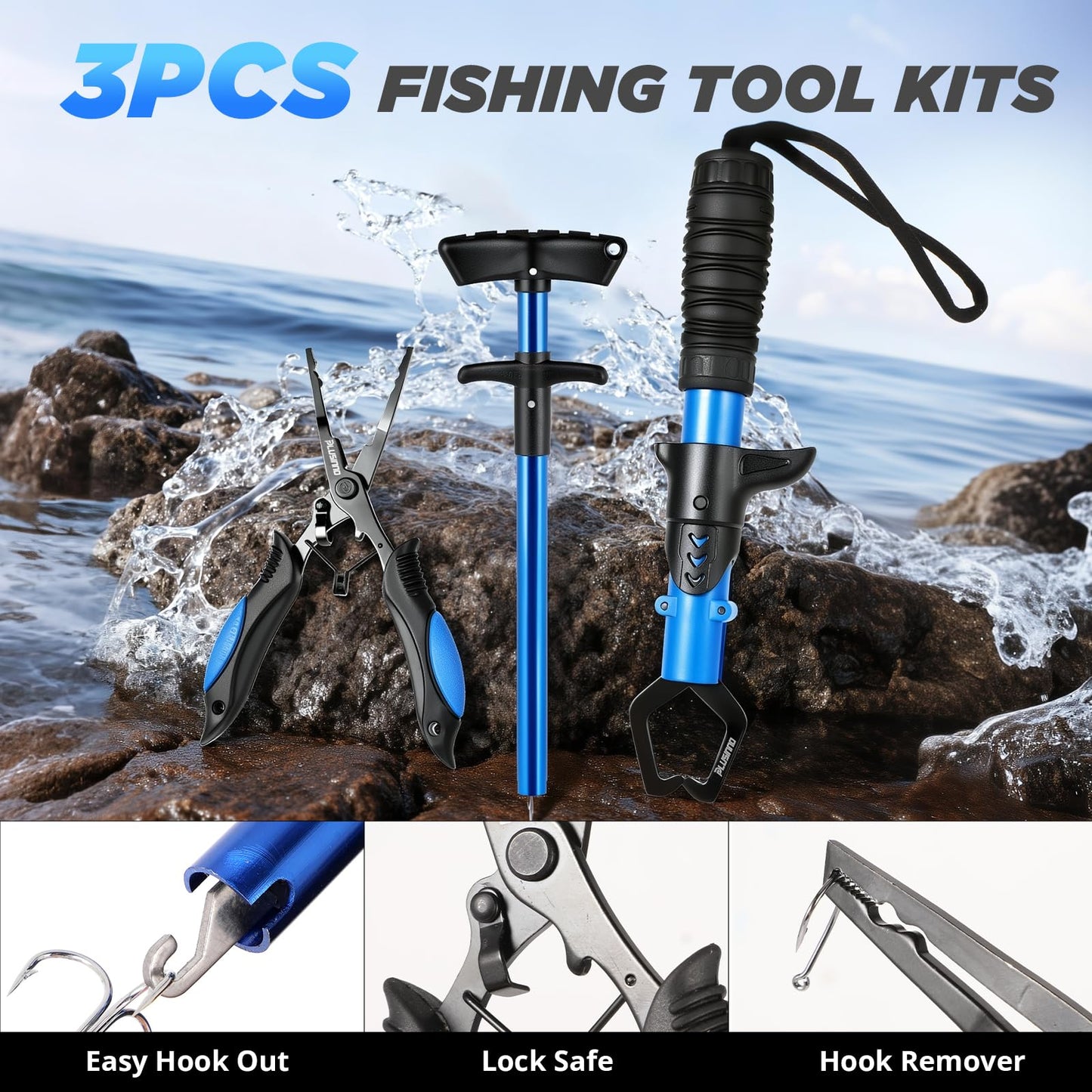 PLUSINNO Fishing Backpack with Fishing Rod and Reel Combos Tackle Boxes, Waterproof Tackle Backpack for Fishing Gear with Rod Holder, Fishing Gifts for Men with Fishing Tool Kit...