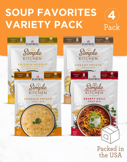 READYWISE - Simple Kitchen, Soup Sampler, Variety Pack, 8 Servings Per Pouch, Soup Mix, Family Size, Gluten Free Options, Freeze Dried Food, Soup for Family, Pack of 8