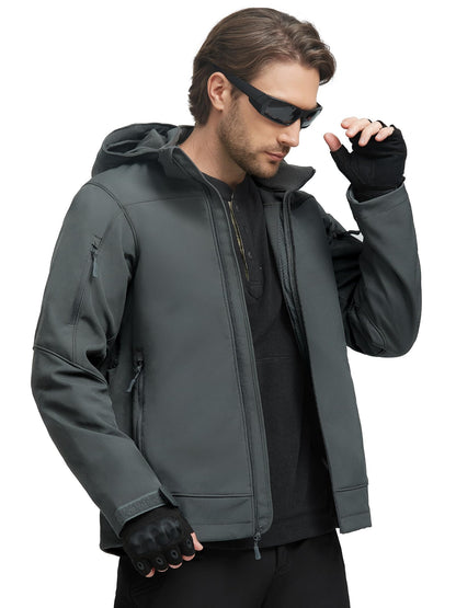 FREE SOLDIER Men's Softshell Hiking Jacket Waterproof Hooded Tactical Hunting Jacket