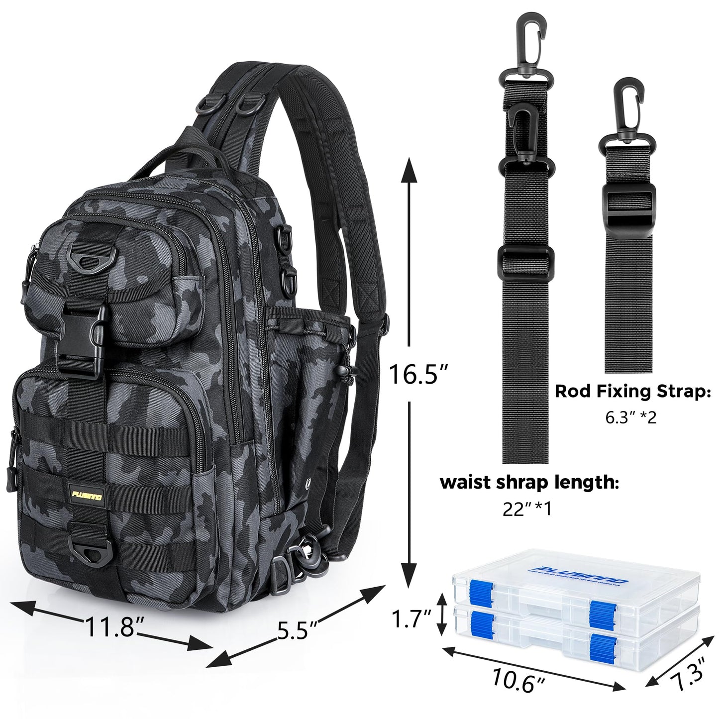 PLUSINNO Fishing Backpack with Fishing Rod and Reel Combos Tackle Boxes, Waterproof Tackle Backpack for Fishing Gear with Rod Holder, Fishing Gifts for Men with Fishing Tool Kit...