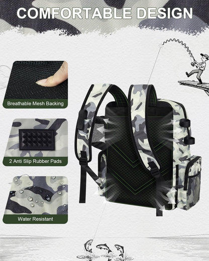 BAVGRED Fishing Backpack, Large Water Resistant Tackle Bag Storage Fishing Gear and Equipment, Built-in Cooler Compartment Grey