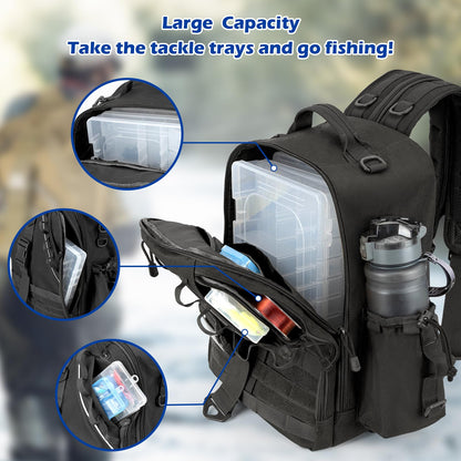 Jueachy Fishing Tackle Backpack: Water-Resistant Fishing Backpack with Rod Holder Fishing Shoulder Storage Bags
