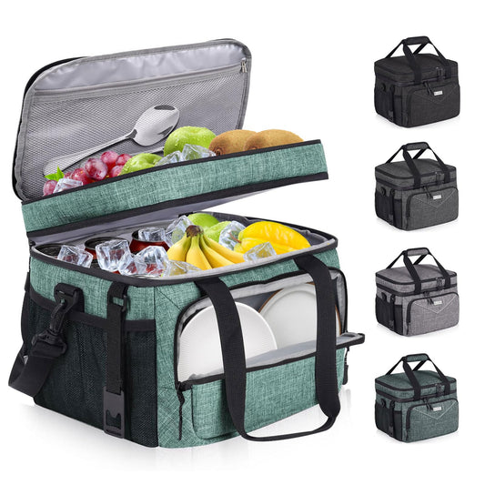 BAVGRED Lunch Box for Men Women,Reusable Large Double Deck Tactical Insulated Lunch Bag with Adjustable Shoulder Strap,Leakproof Tote Cooler Bag for Work Adults Picnic Beach Office-24 Cans