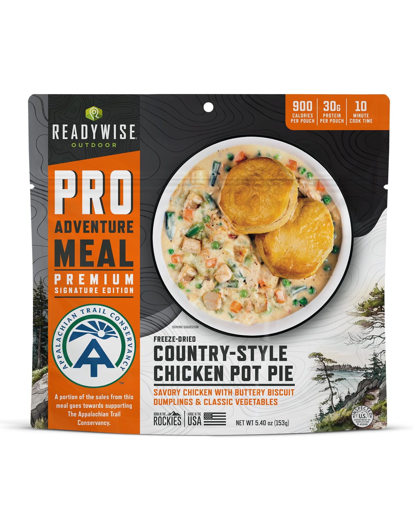ReadyWise Outdoor Pro Adventure Meal - Country-Style Chicken Pot Pie, 2 Servings, 1 Pouch, 900 Calories, 30g Protein, Freeze Dried Food & Dehydrated Backpacking Camping Meals, up to 5 Year Shelf Life
