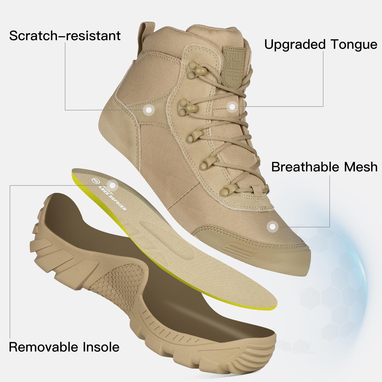 FREE SOLDIER Men's Waterproof Hiking Boots Tactical Work Boots Outdoor Lightweight Military Boots