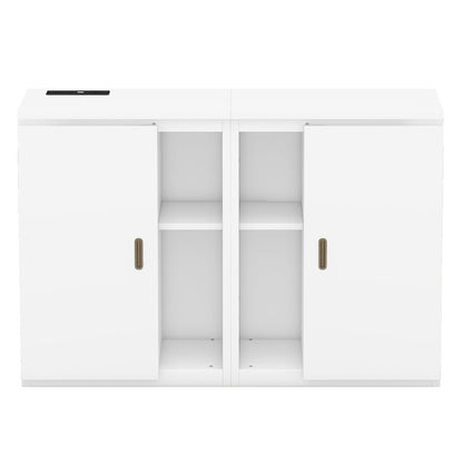 Full Size Murphy Bed with Shelves, Cabinets and USB Ports,White