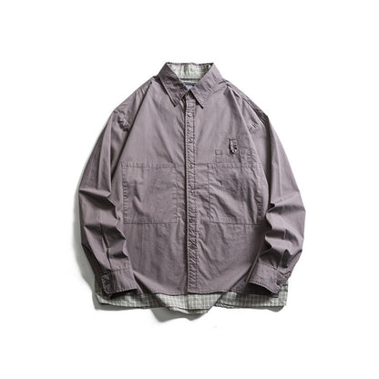 Two piece checkered long sleeved shirt for casual vacation men